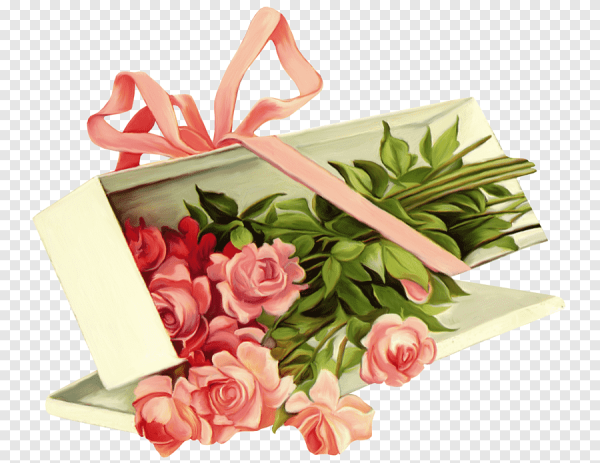 Подарки и цветы на прозрачном фоне