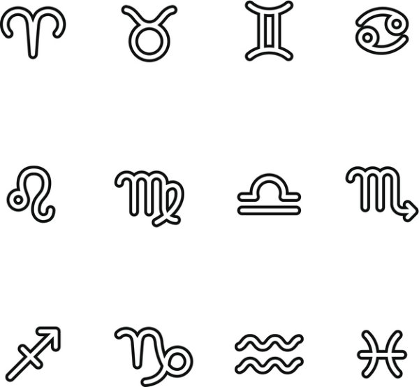 Символы знаков зодиака контур
