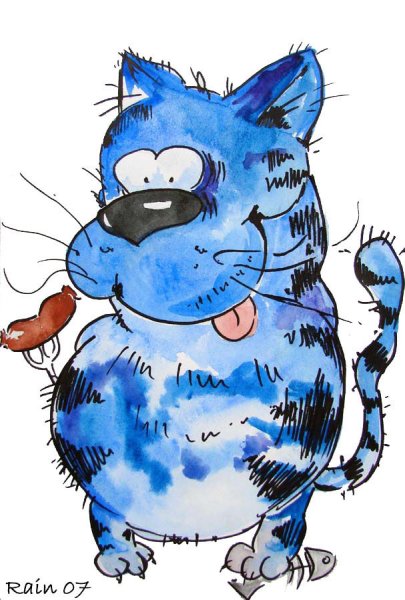 Синий кот персик