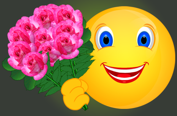 Смайлик с букетом цветов