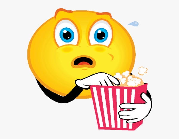 Смайлик кушающий попкорн