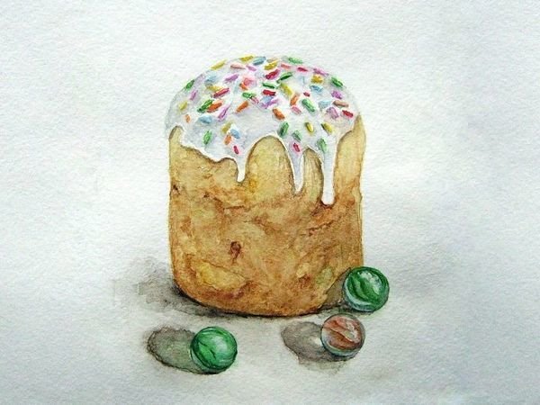 Пасха кулич акварель