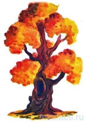 Осеннее дерево с дуплом для детей