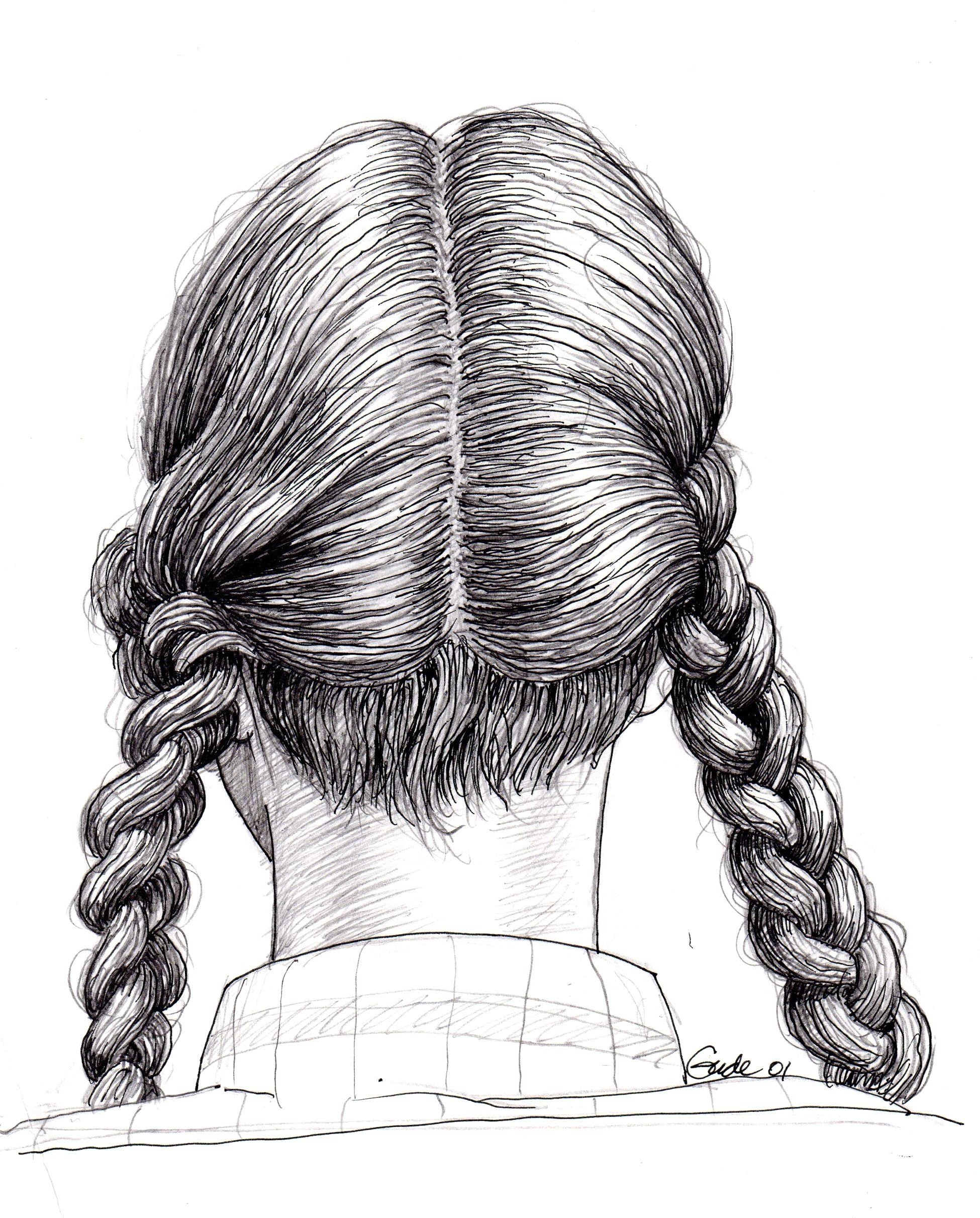 Девочка с косичками рисунок карандашом