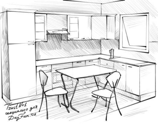 Интерьер кухни нарисовать