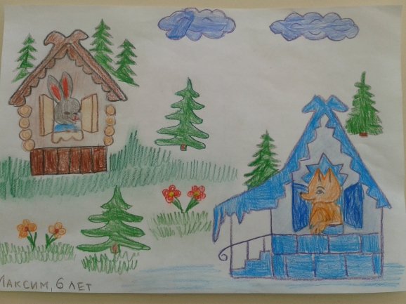 Рисование избушка Лубяная