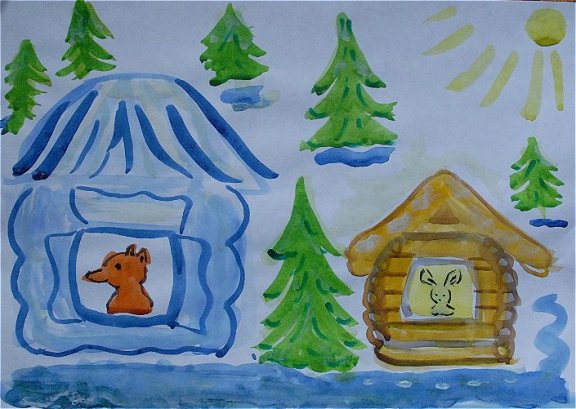 Рисование избушка Лубяная и Ледяная