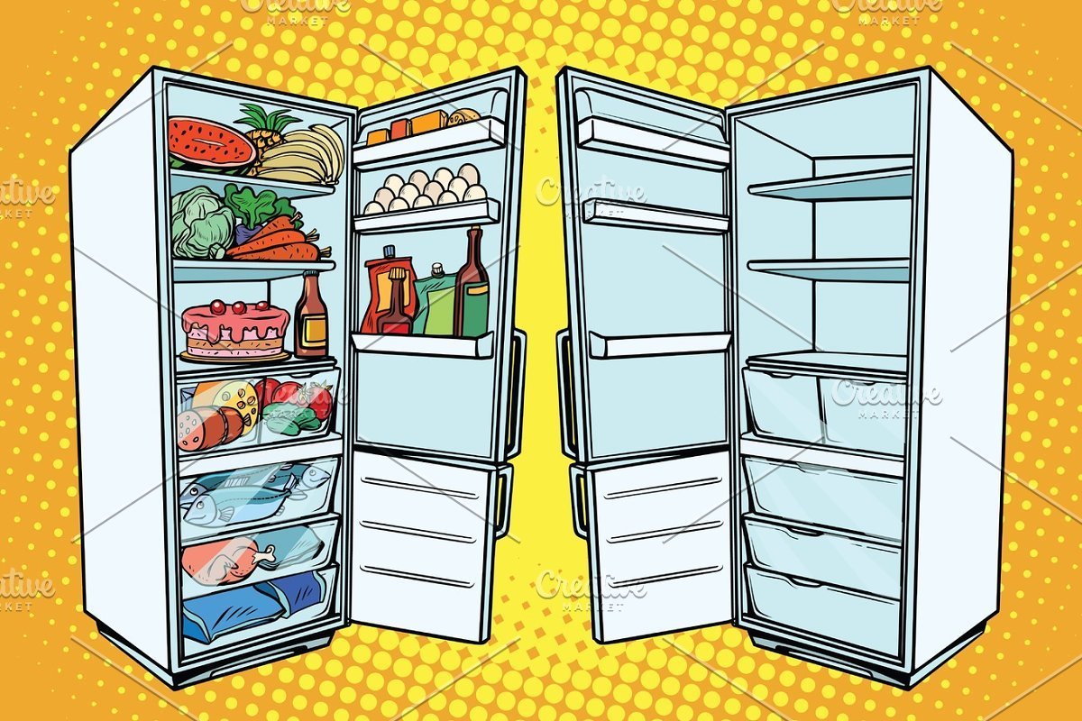 Нарисовать открытый холодильник