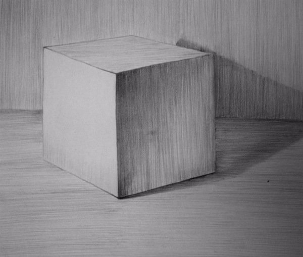 Куб карандашом с тенью