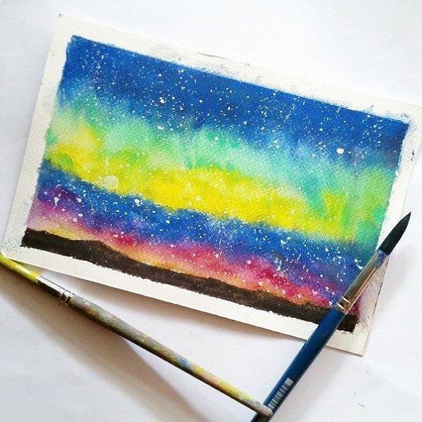 Космос гуашью и губкой