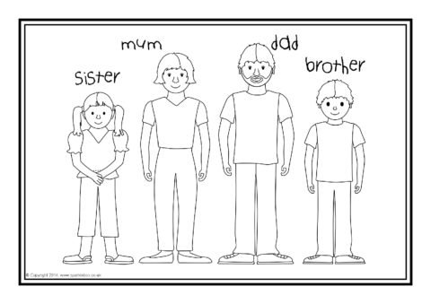 Семья на английском раскраска