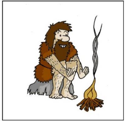 Древний человек на пеньке