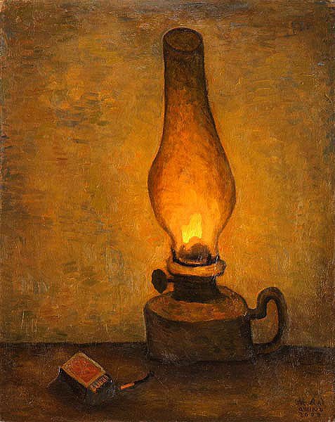 Керосиновая лампа горит