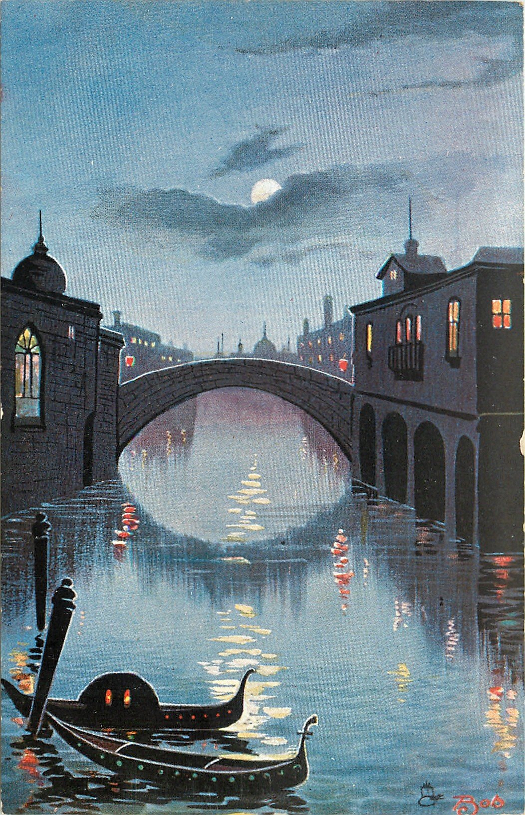 Венеция, гондола ночью в живописи