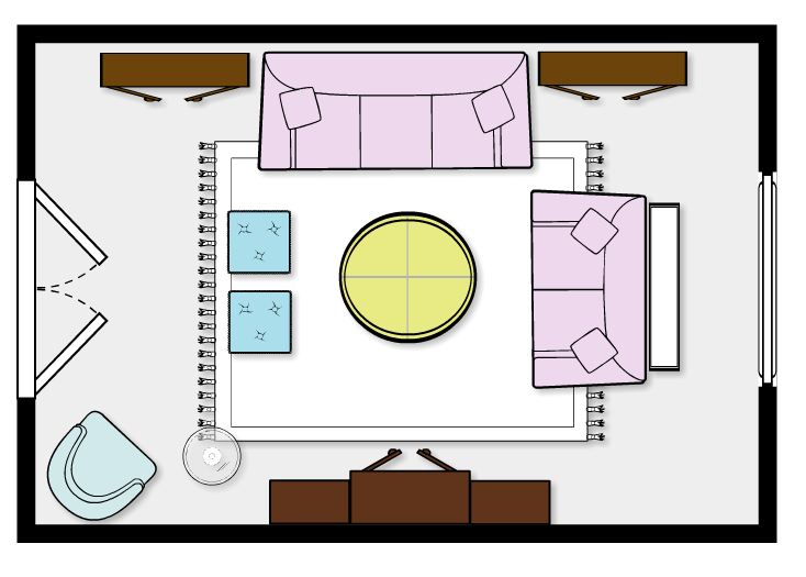 Нарисовать план комнаты с мебелью