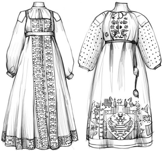 Русский народный костюм раскраска