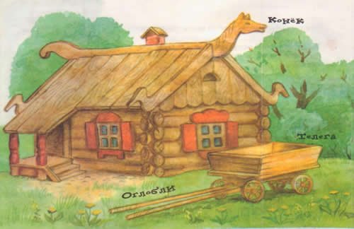 Русская изба рисунок сбоку