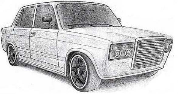 ВАЗ 2107 спереди карандашом