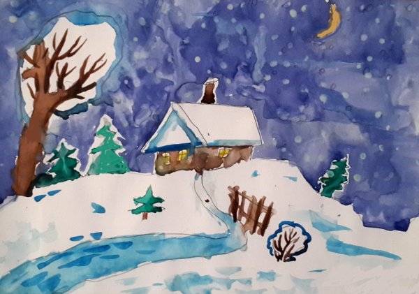 Зимнее утро рисунок детский