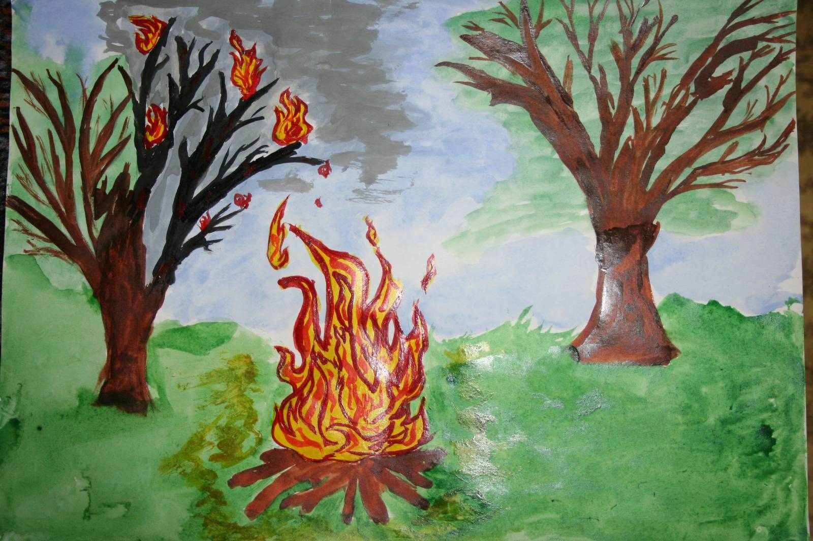 Дети и огонь в лесу