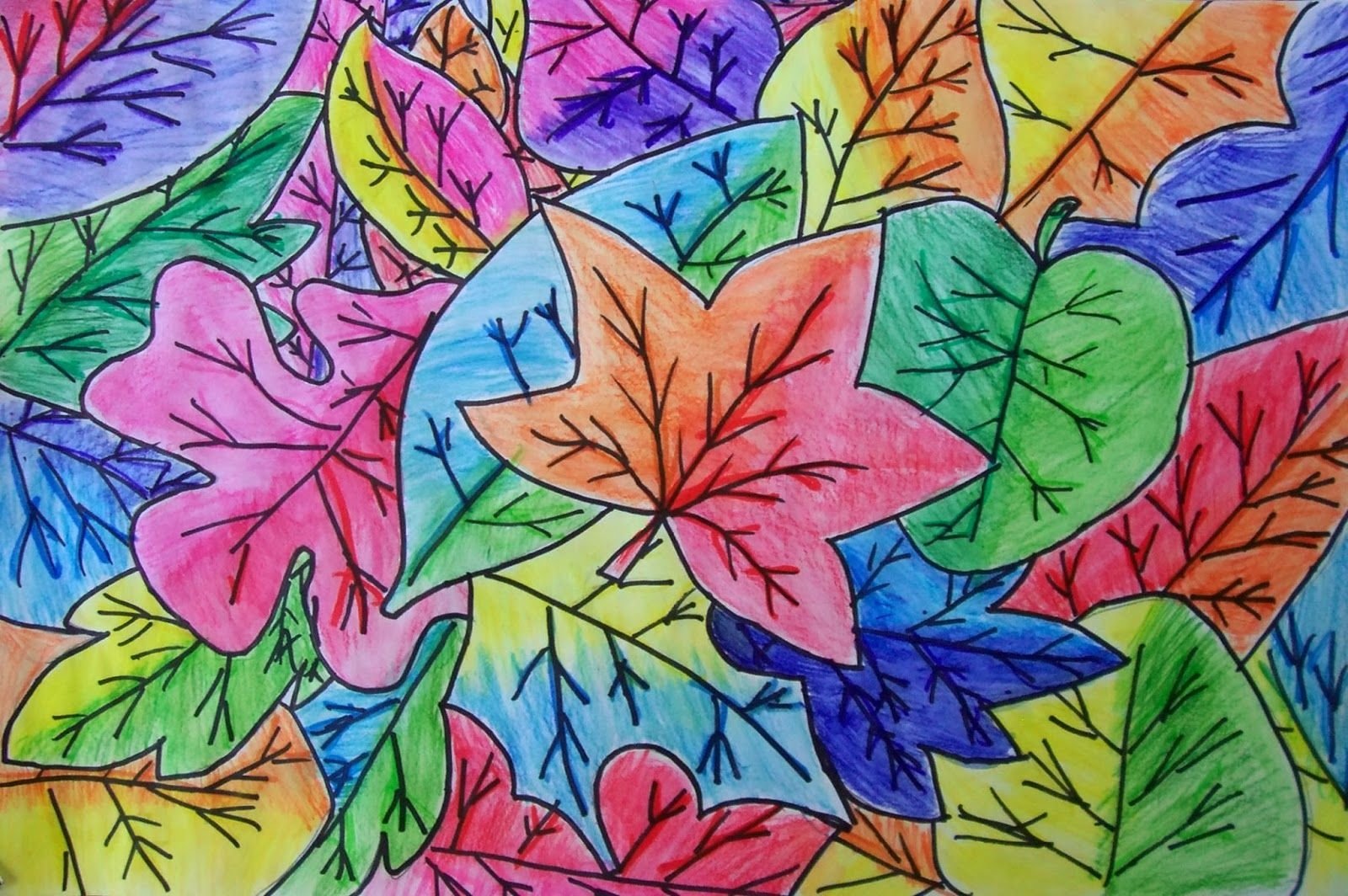 Рисование разноцветные листочки
