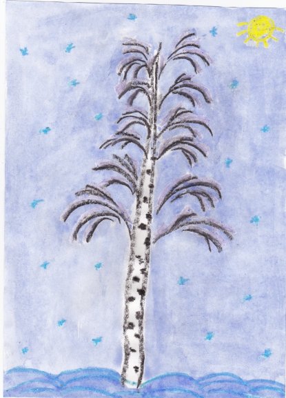 Рисование зимняя береза