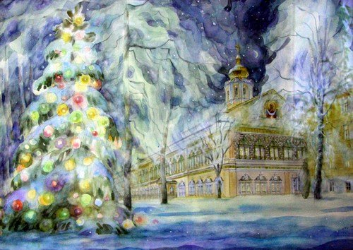 Новгородский Детинец Великий Новгород акварелью