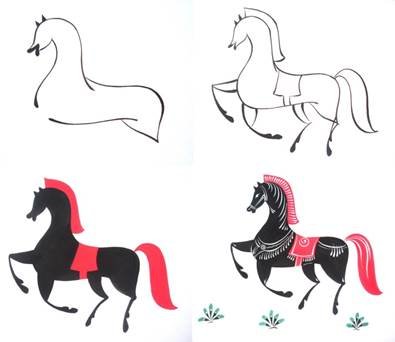 Городецкий конь этапы рисования