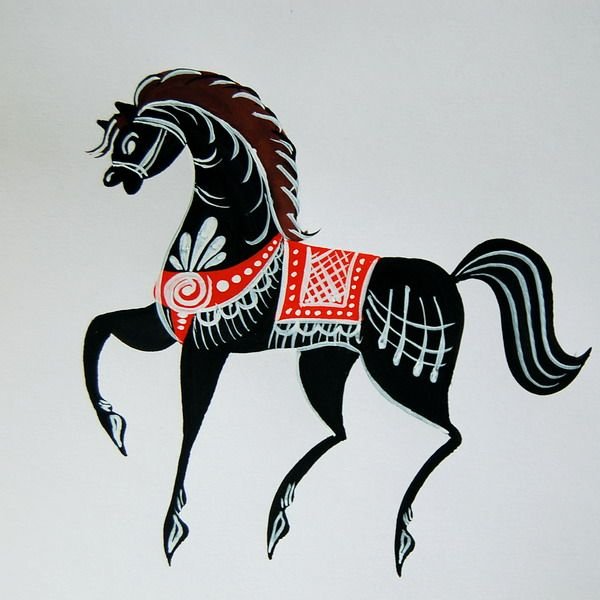 Роспись коня Городецкая роспись
