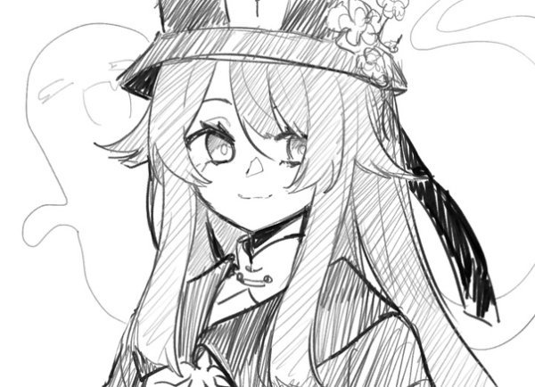 Ху Тао Геншин Импакт черно белый