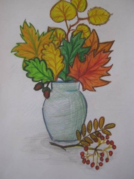 Букет листьев акварелью