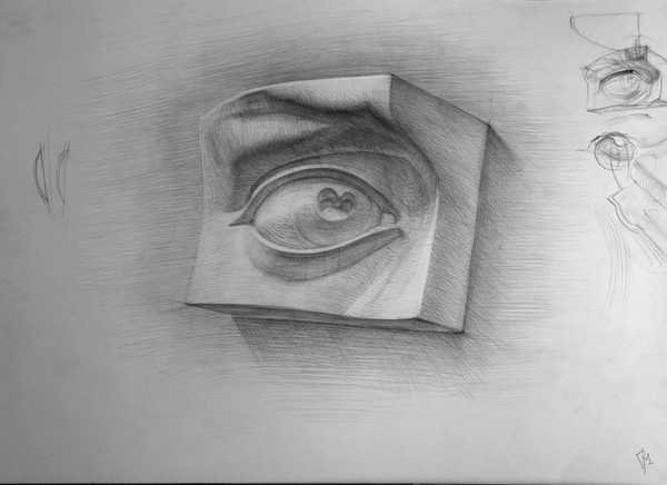 Рисунок гипсового слепка глаза Давида