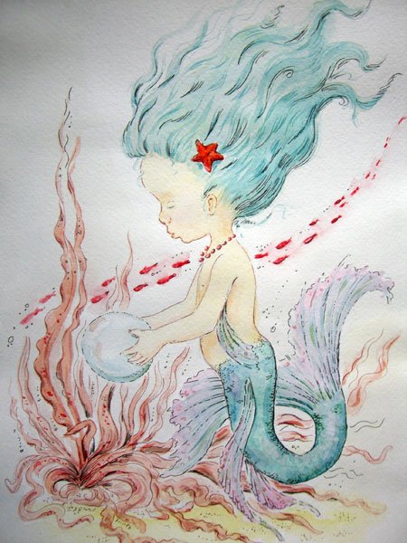 Русалочка картина акварелью
