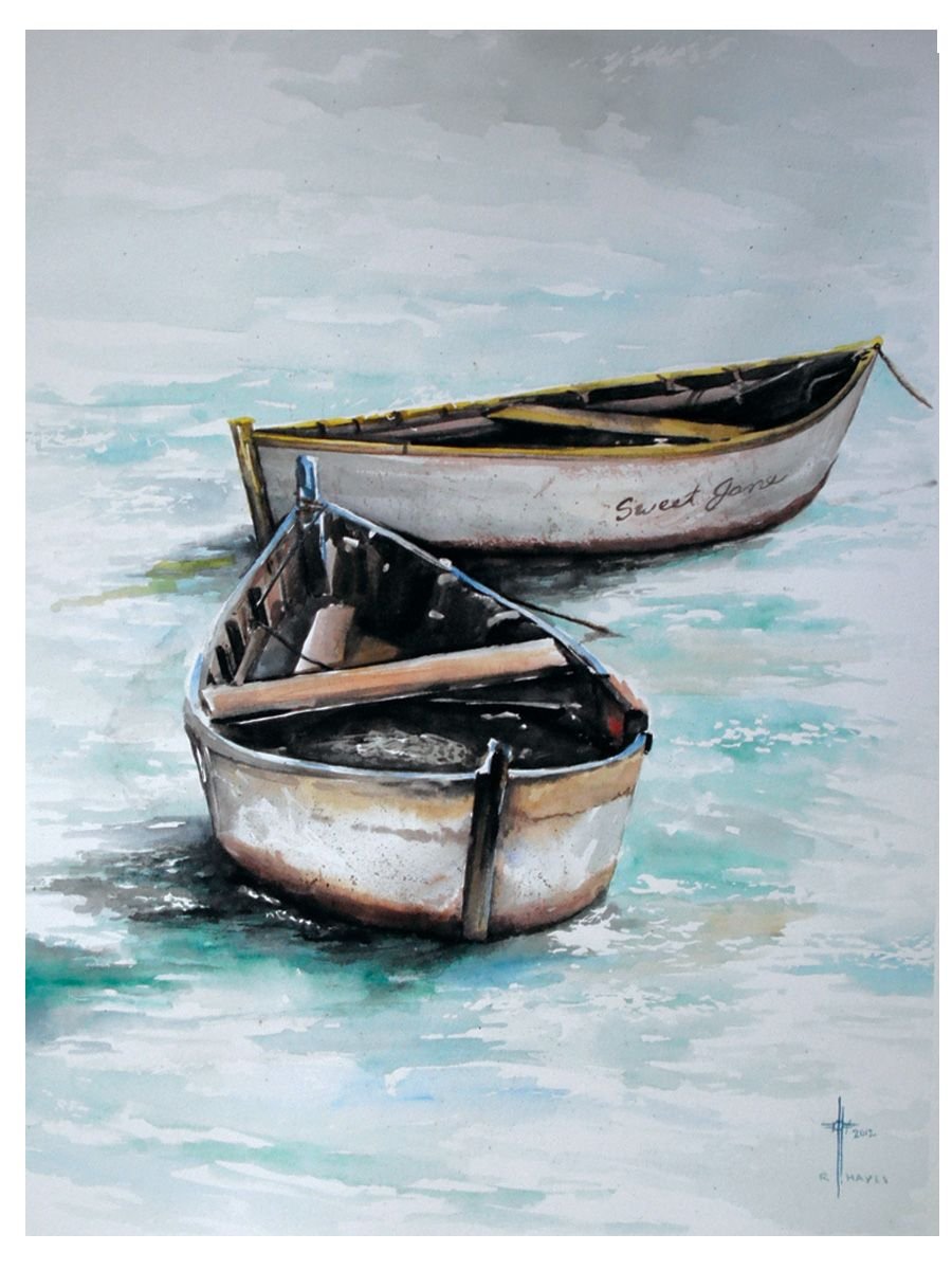 Лодки на воде живопись