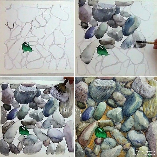 Морские камешки акварелью