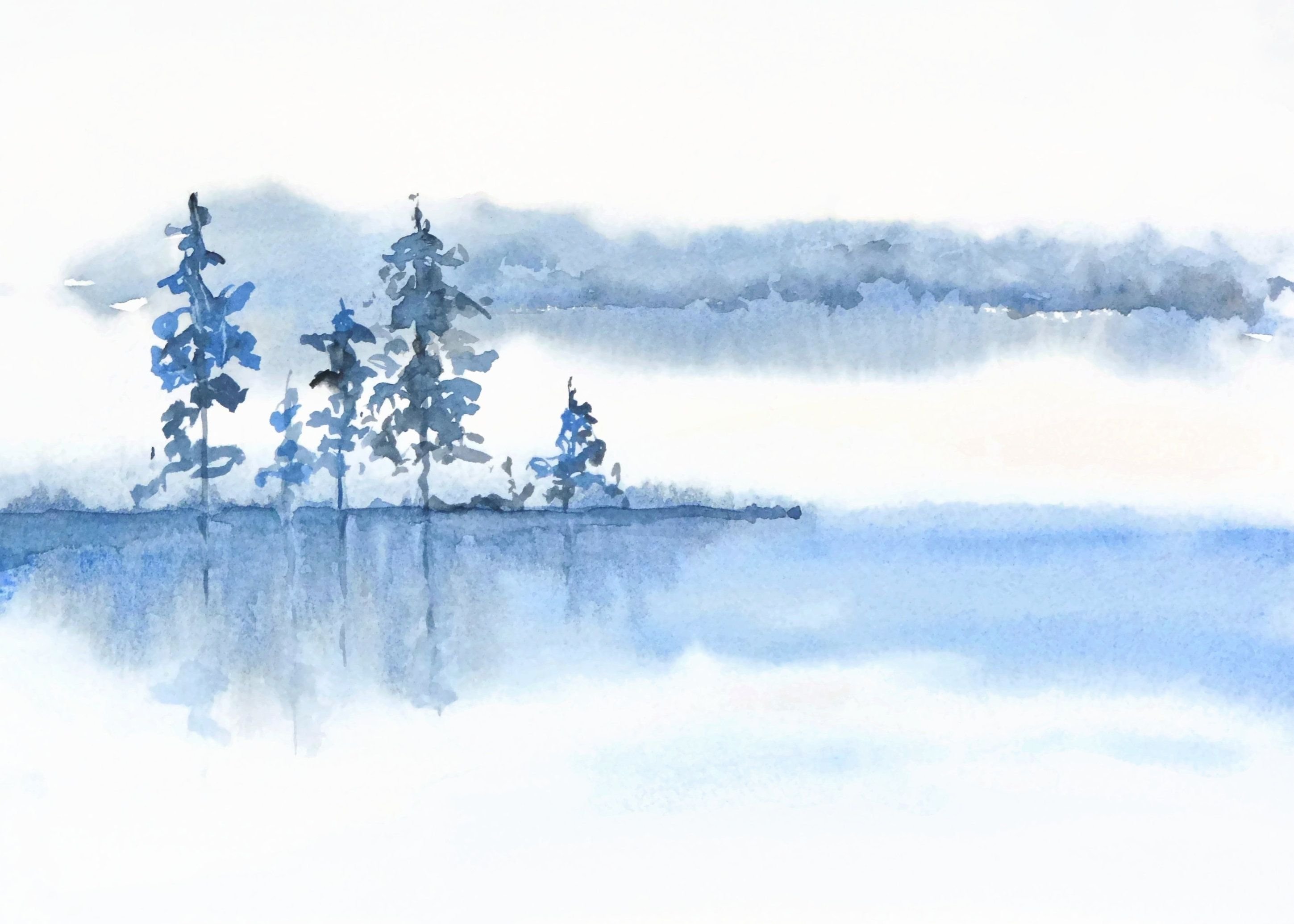 Рисование акварелью туман