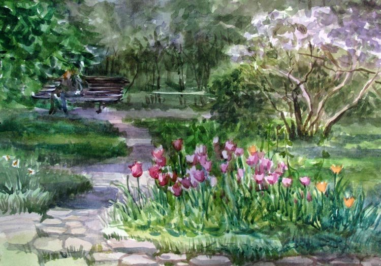 Рисунок сад весной - 84 фото