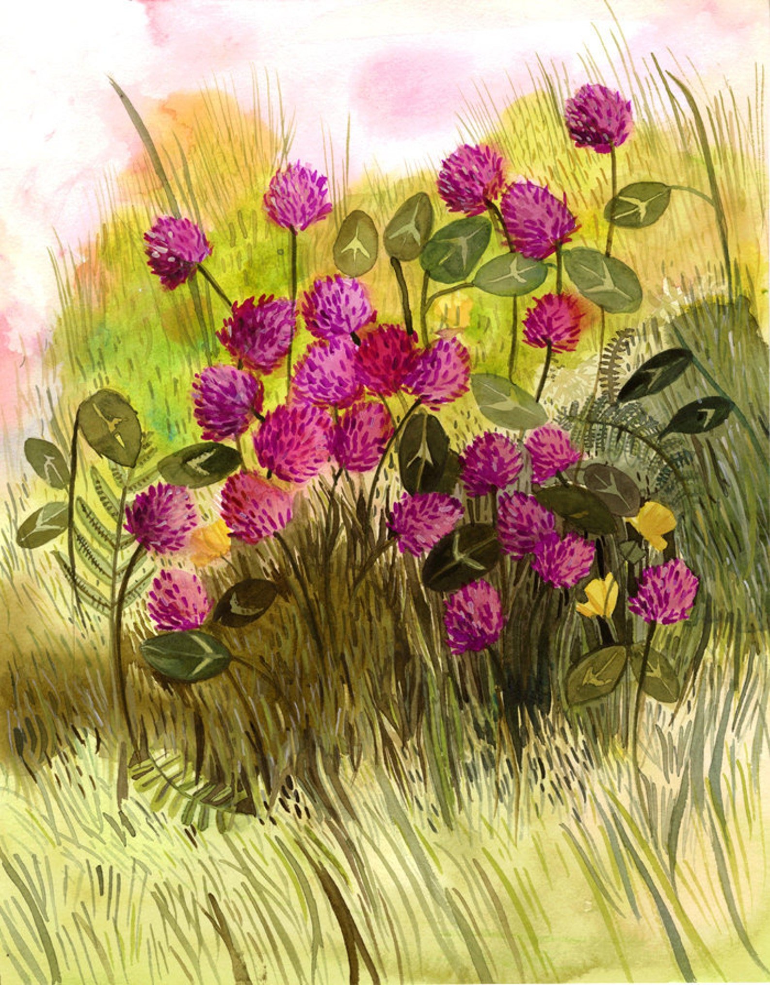 Цветочный луг гуашью