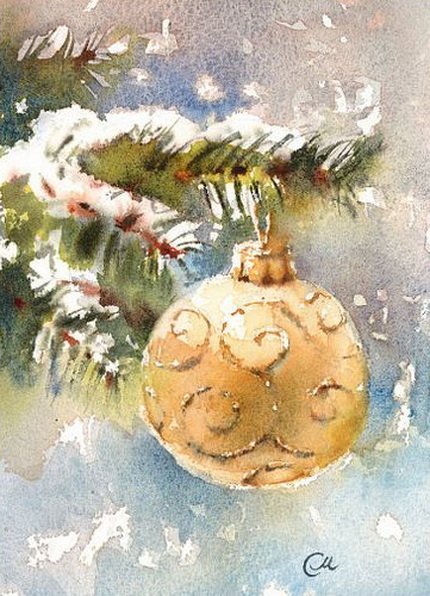 Елочные шары акварель