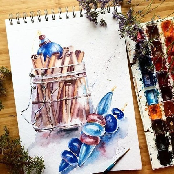 Акварельный скетч новый год