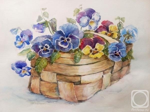 Цветы в корзине акварель