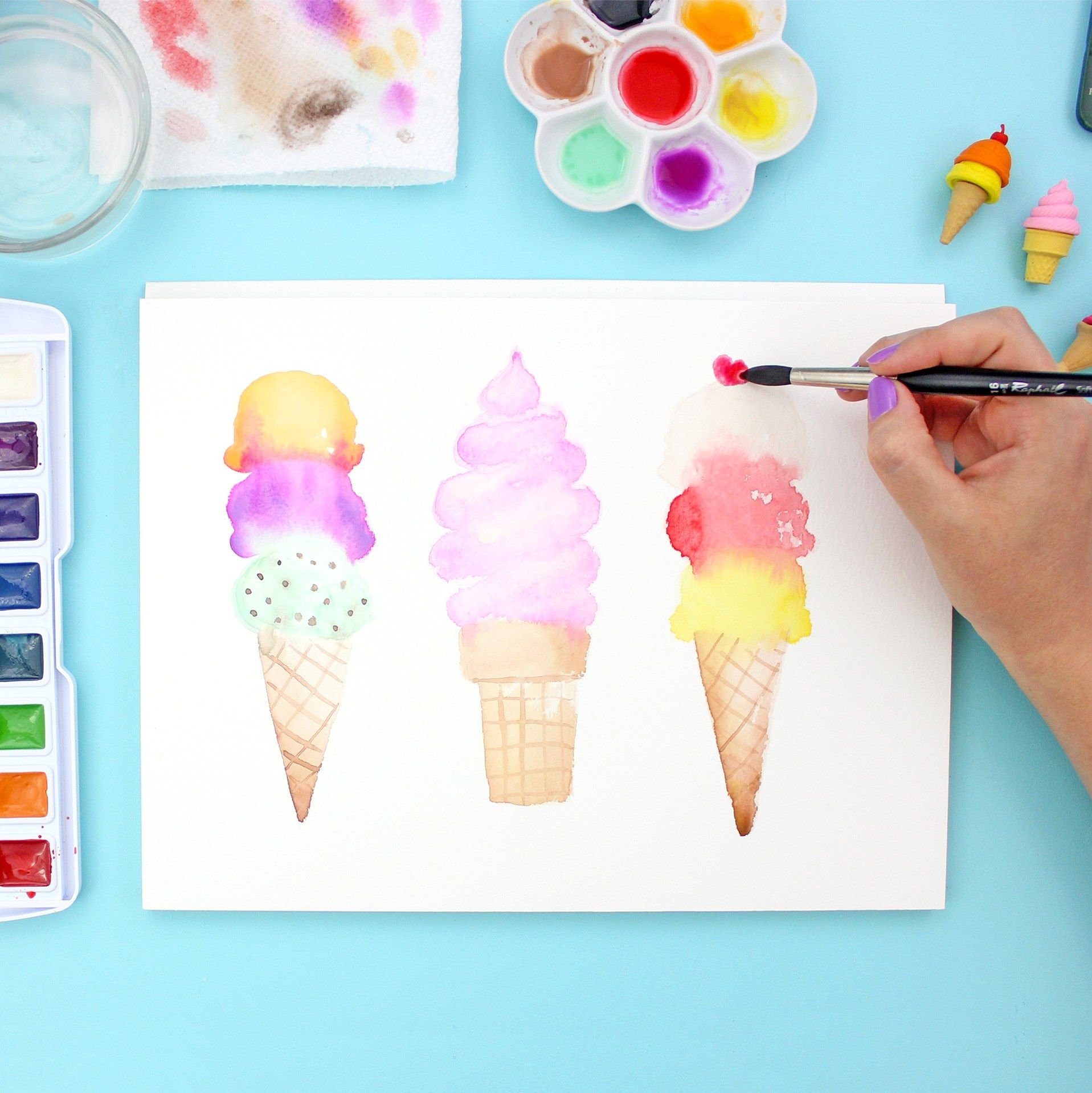 Рисование красками мороженое