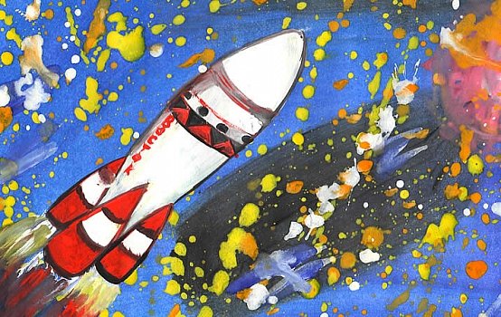 Взлет ракеты акварель