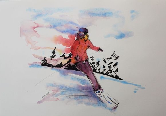 Горные лыжи акварель