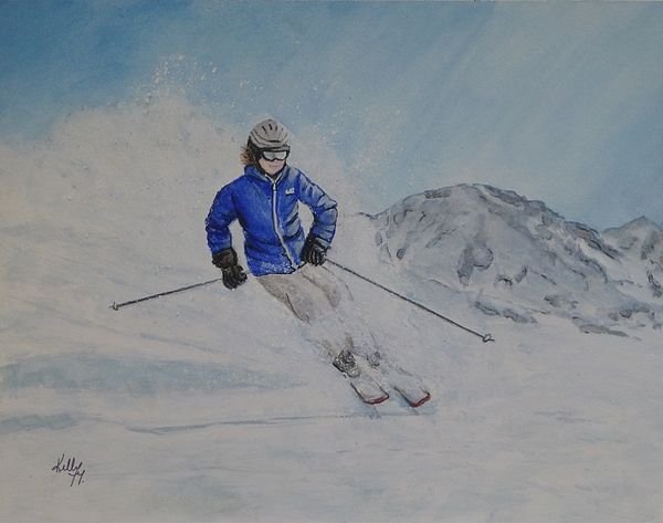 Горные лыжи акварель