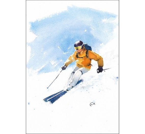 Горные лыжи акварель