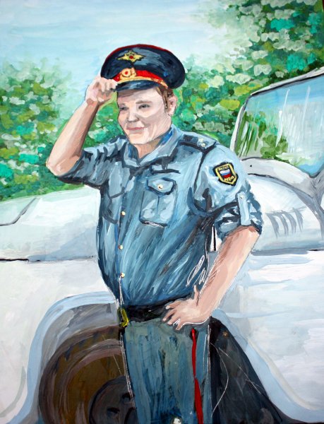 Рисунок полицейского акварелью