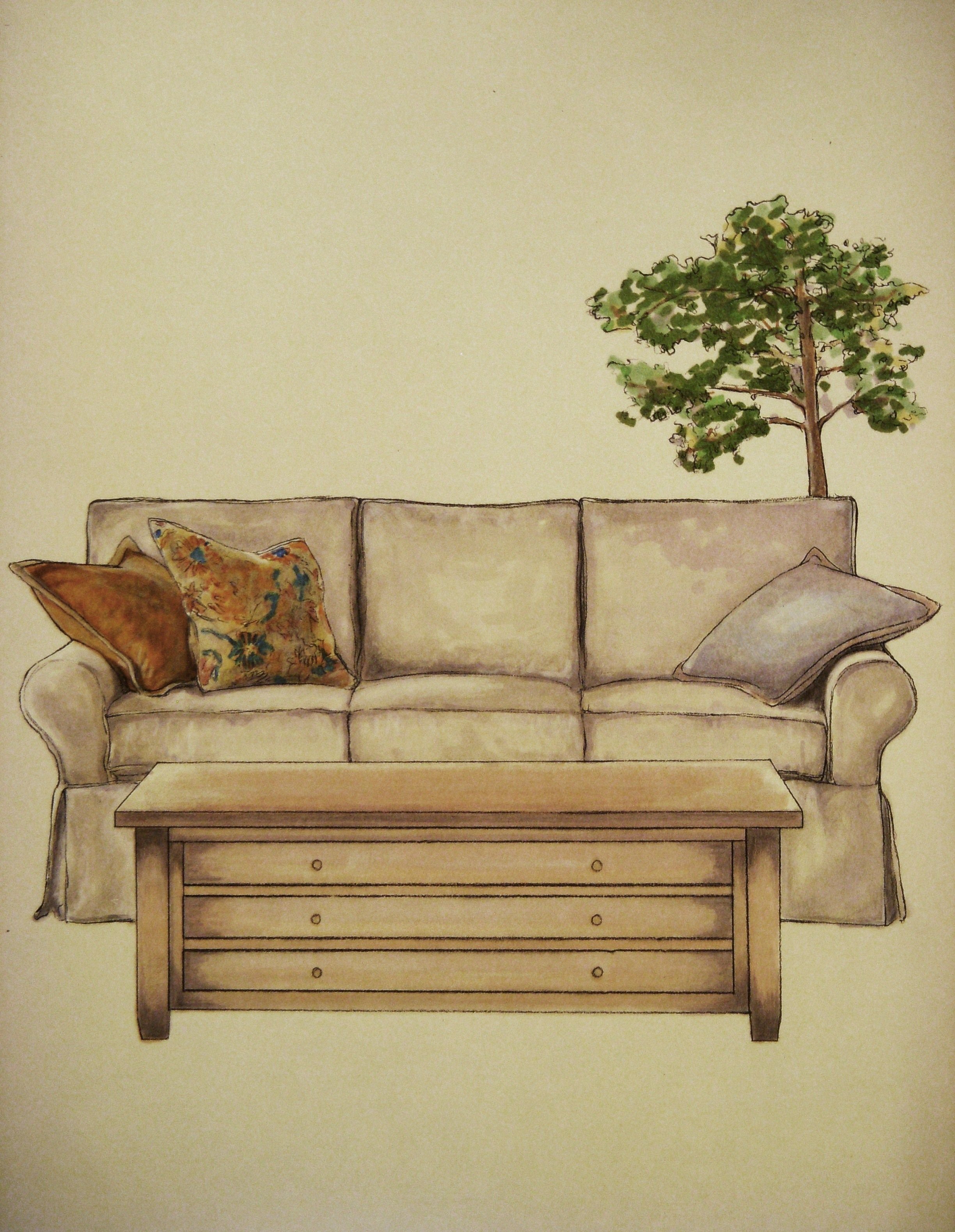 Интерьер диван зарисовка