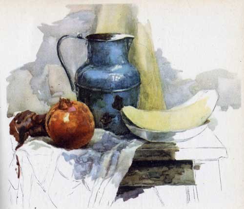 Этюд Крынки акварелью этапы