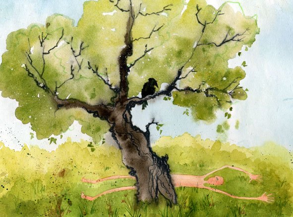 Дуб акварелью